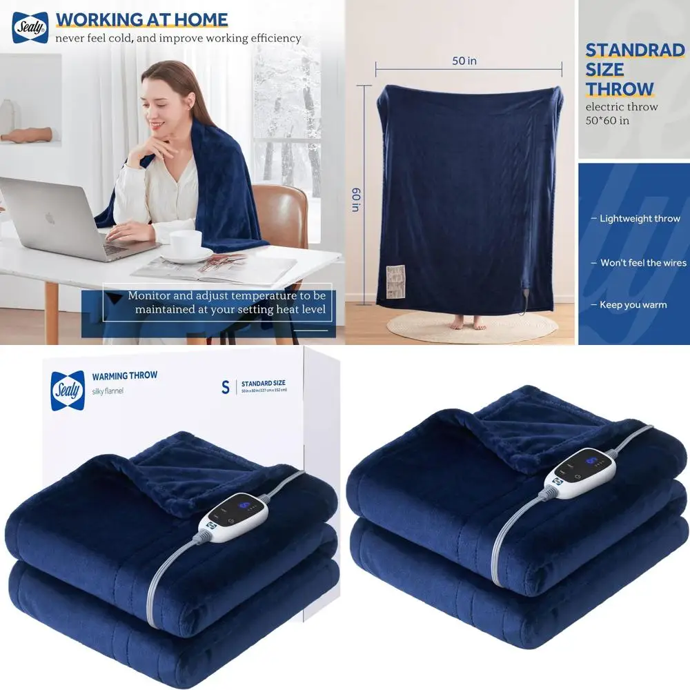 

Фланелевое электрическое одеяло, 6 режимов нагрева и автоматическое отключение через 2-10 часов, моющееся, 50x60, темно-синее