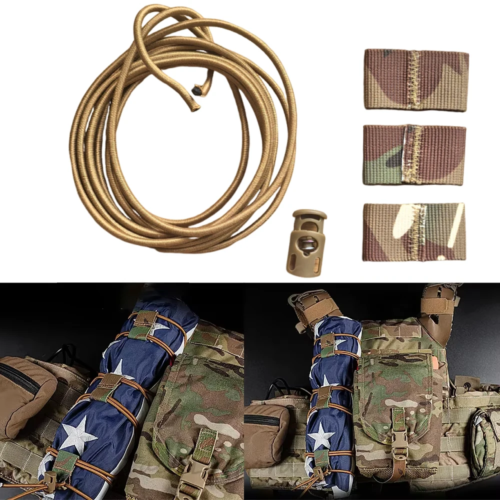 Taktischer Flaggen-Bungee-Elastikgurt, Stoßdämpferschnur, Molle-Gurtband, Schlaufenkordelverschluss, sichere Befestigung, Jagdausrüstung