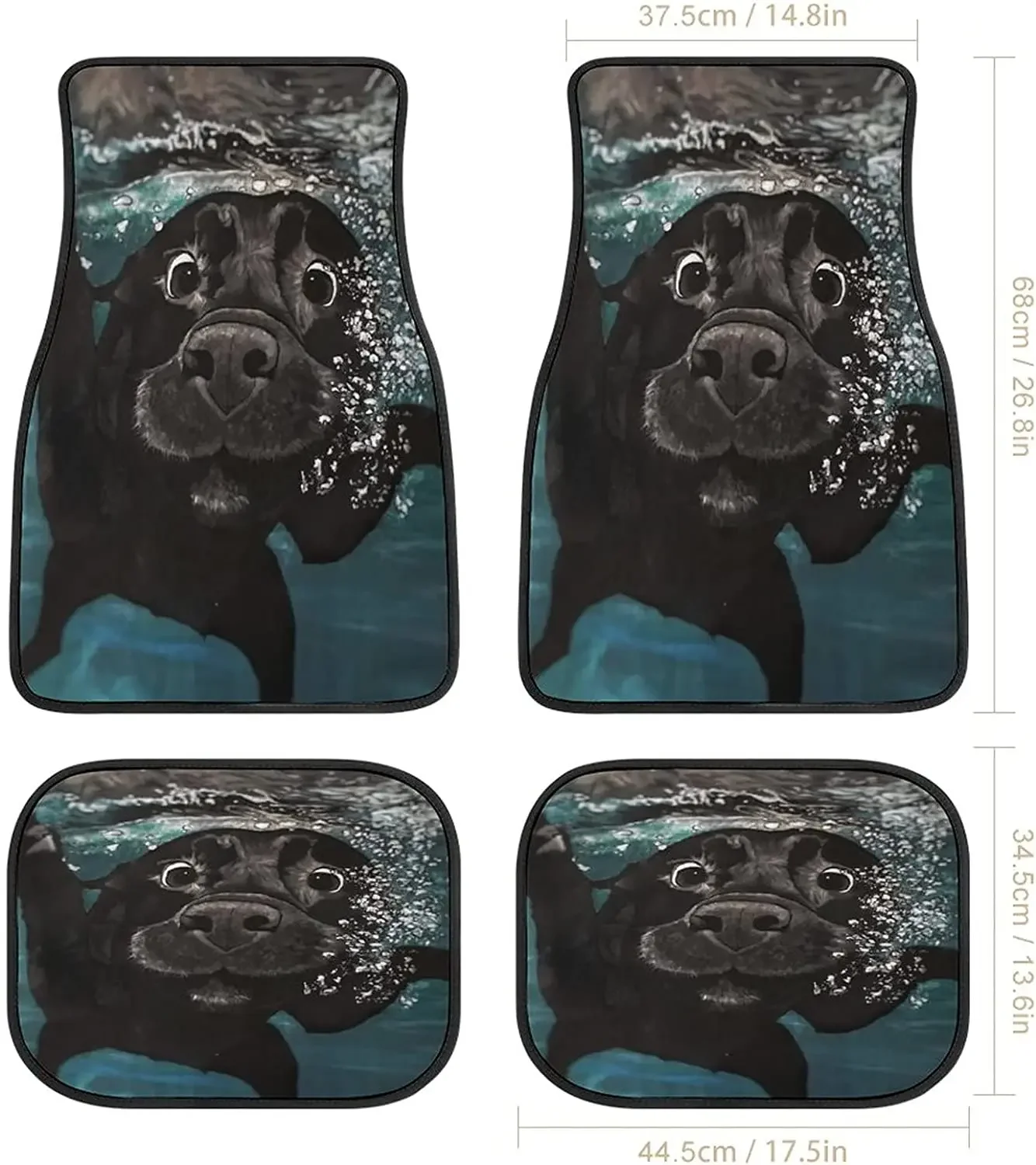 Animal Car Mats Dog Swimming in Water Front&Rear 4-Piece Full Set Carpet Car SUV Truck Floor Mats with Non Slip Back