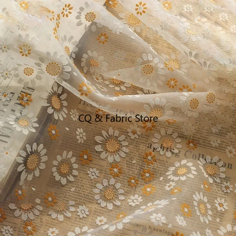 

1Meter 150cm Wide Sunflower Print Tulle Fabric Organza Fabric for Women's Dress Shirt Sewing accessories 1
