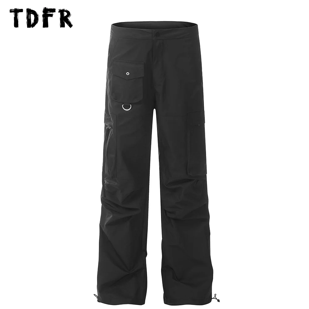 

Solid Color Pleated Cargo Pants Mens Safari Style Straight Loose Wide Leg Joggers Pants Men Trousers