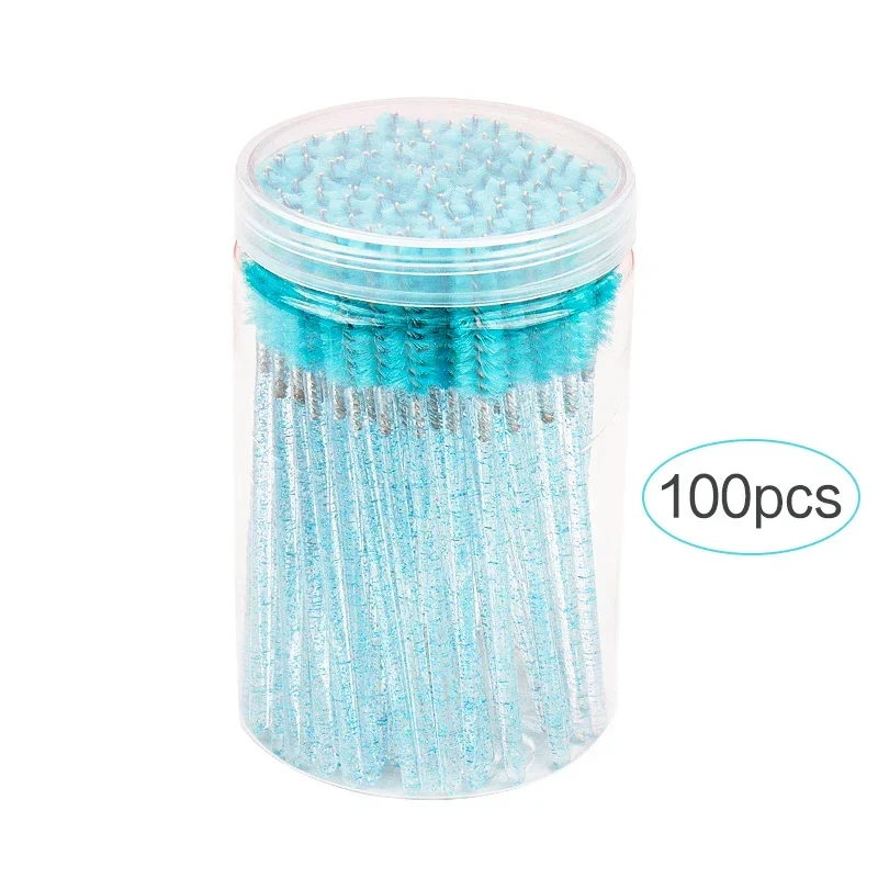 Eyebrow Comb MicroBrush 100pcs Disposable Eyelash Extension Makeup Brush With Box Crystal Handle Mascara Wands Lash Lifting Tool