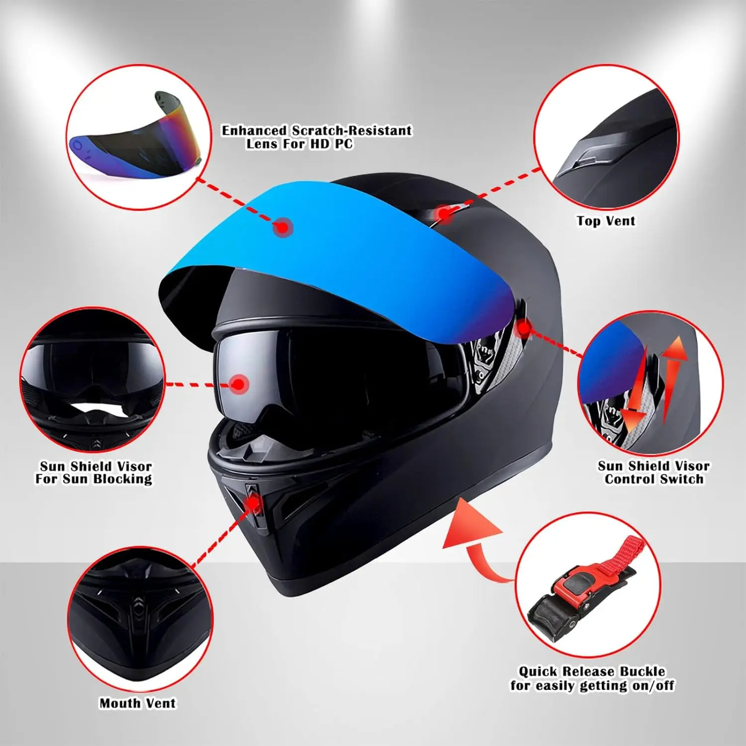 Motorcycle Street Bike Dual Visor/Sun Visor Full Face Helmet Element Silver Matt Black: HJK316