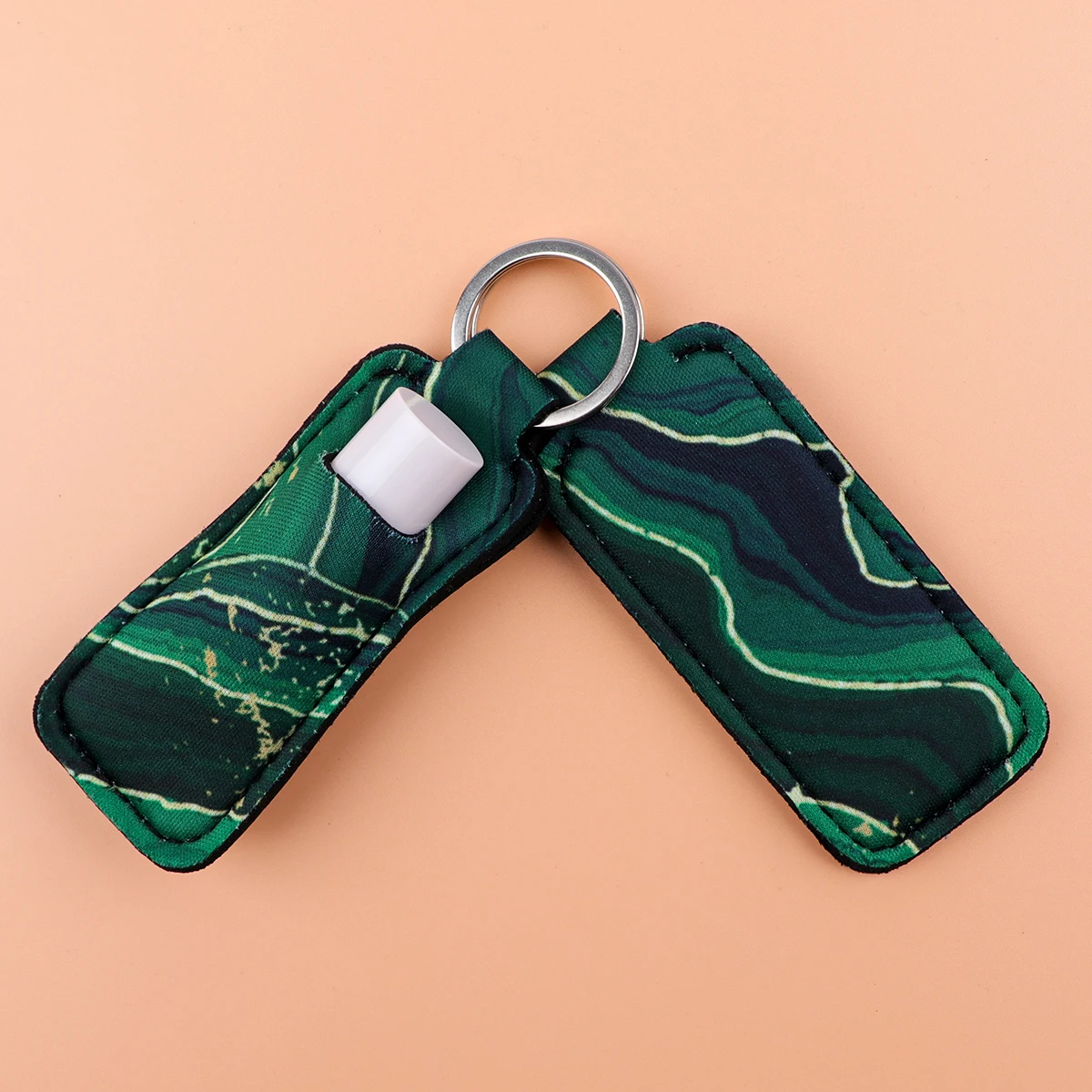 Simple Marble Pattern Clip on Lipstick Holder Keychain Case Small Portable Keyring Strap Fashion KeyChain Bag Travel Accessories