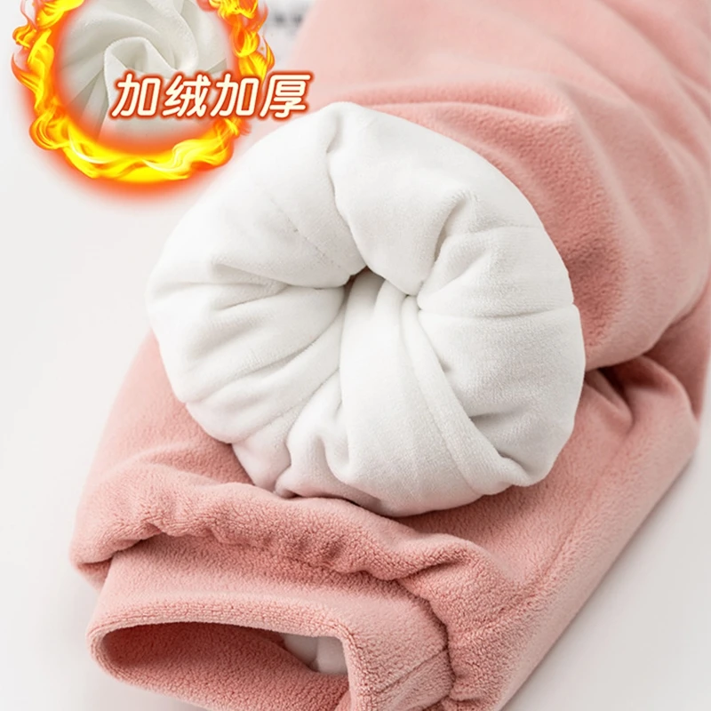 2 Colors Winter Warm Baby Pants Girls Pink Trousers Soft Cartoon Boys Thickened Pants Toddler Casual Clothing Accessories 1-2Y