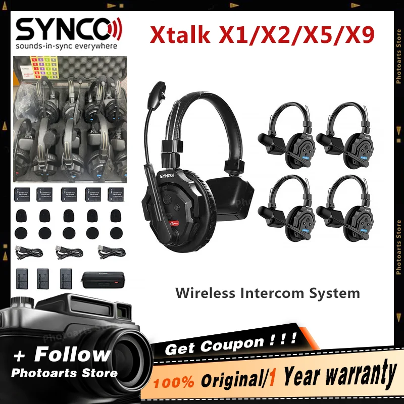 Synco Xtalk X1 X2 X5 X9 Wireless Intercom Communication Headset Full-Duplex Remote Ear Headphone Microphone for Filmmaking