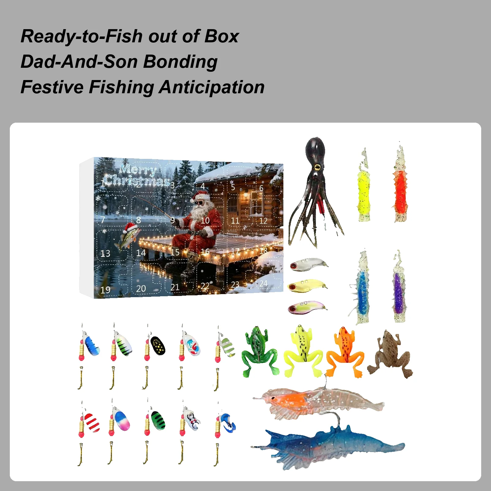 

Адвент-приманка для рыбалки, 24-дневные рыболовные снасти, календарь обратного отсчета, рыболовные приманки для рыбаков, друзей, мужчин, подростков, взрослых и мальчиков