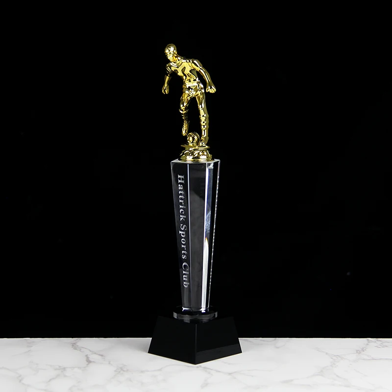 Football Crystal Trophy Customized Logo Text Soccer Football Games Winner's Prize Souvenirs Football League Award Cup