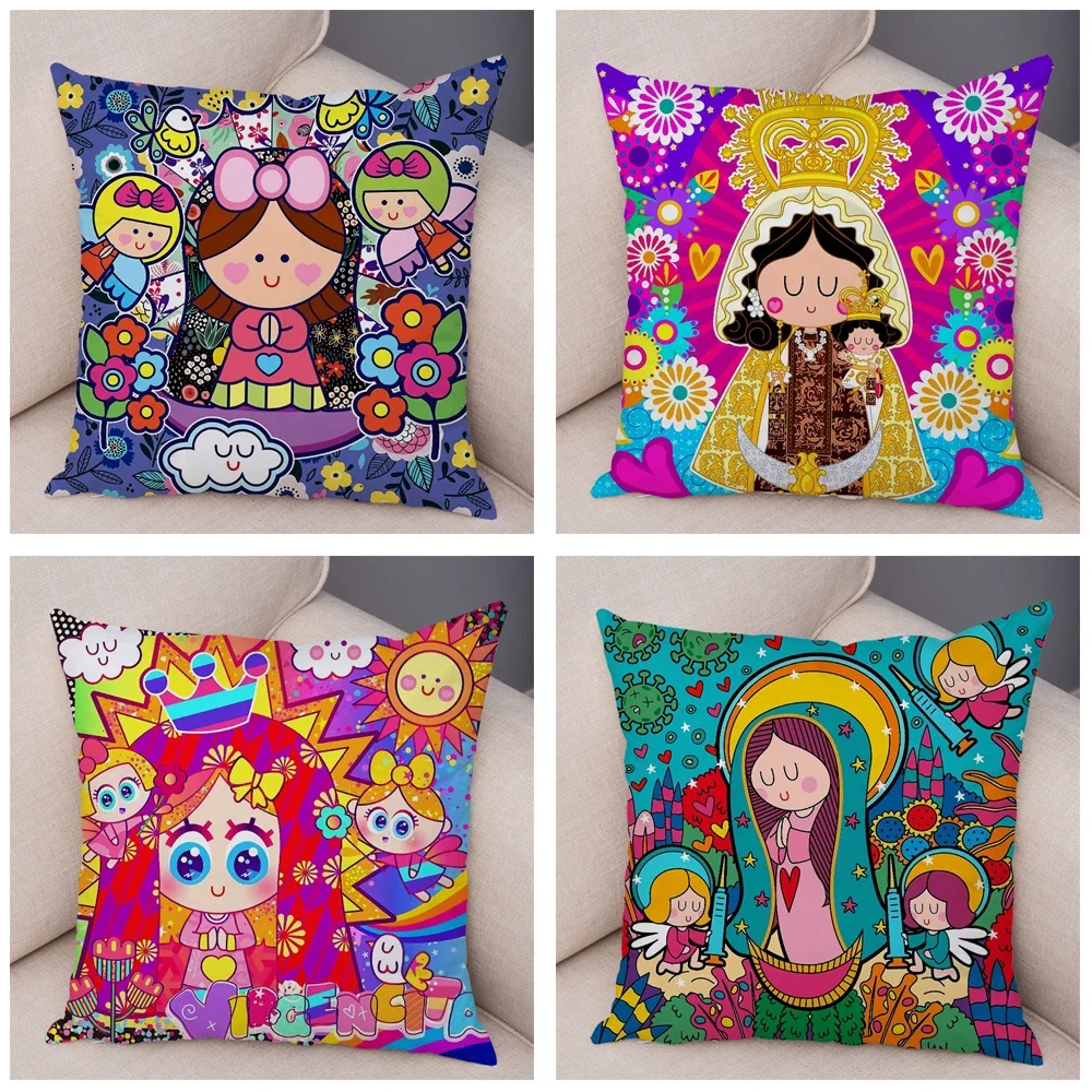 Virgin Mary Art Pillowcase Decoration Kawaii Cartoon Children Sofa Cushion Cover Home Car