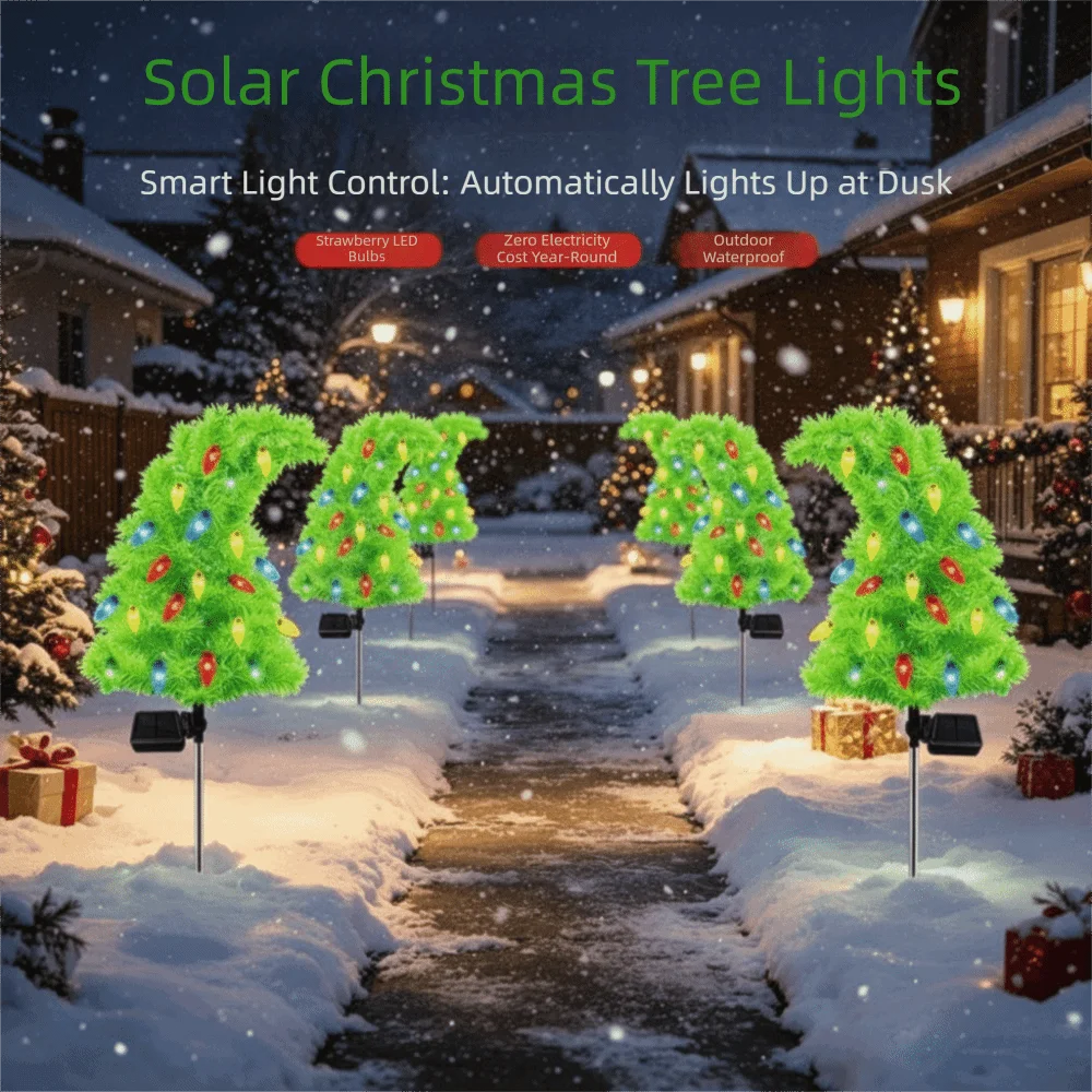 Weatherproof Solar Christmas Tree With Ground Stakes Solar Powered Yard Decor Lights Waterproof Funny Shape Solar Pathway Lights