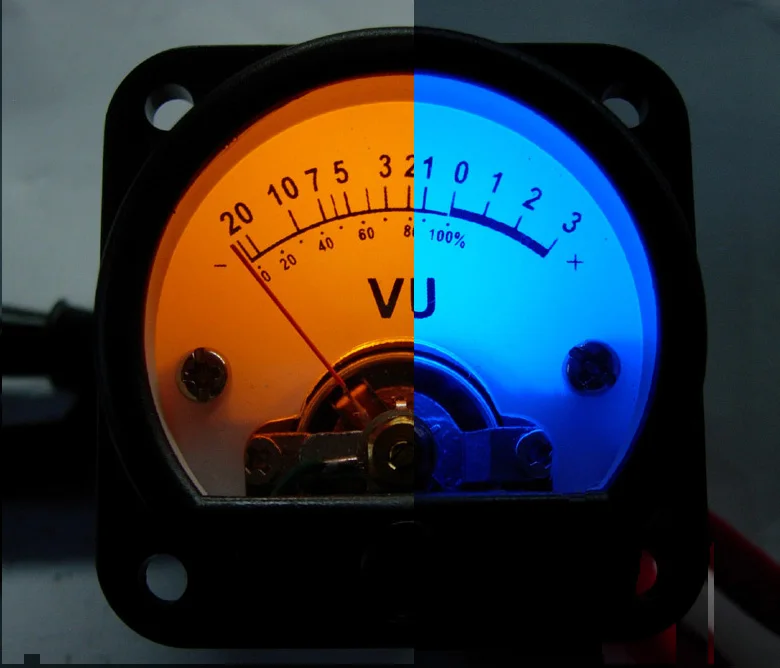 

Mixer VU Meter Level Meter Pointer DB Meter Two-color Backlight Warm Yellow and Lake Blue 45mm Opening