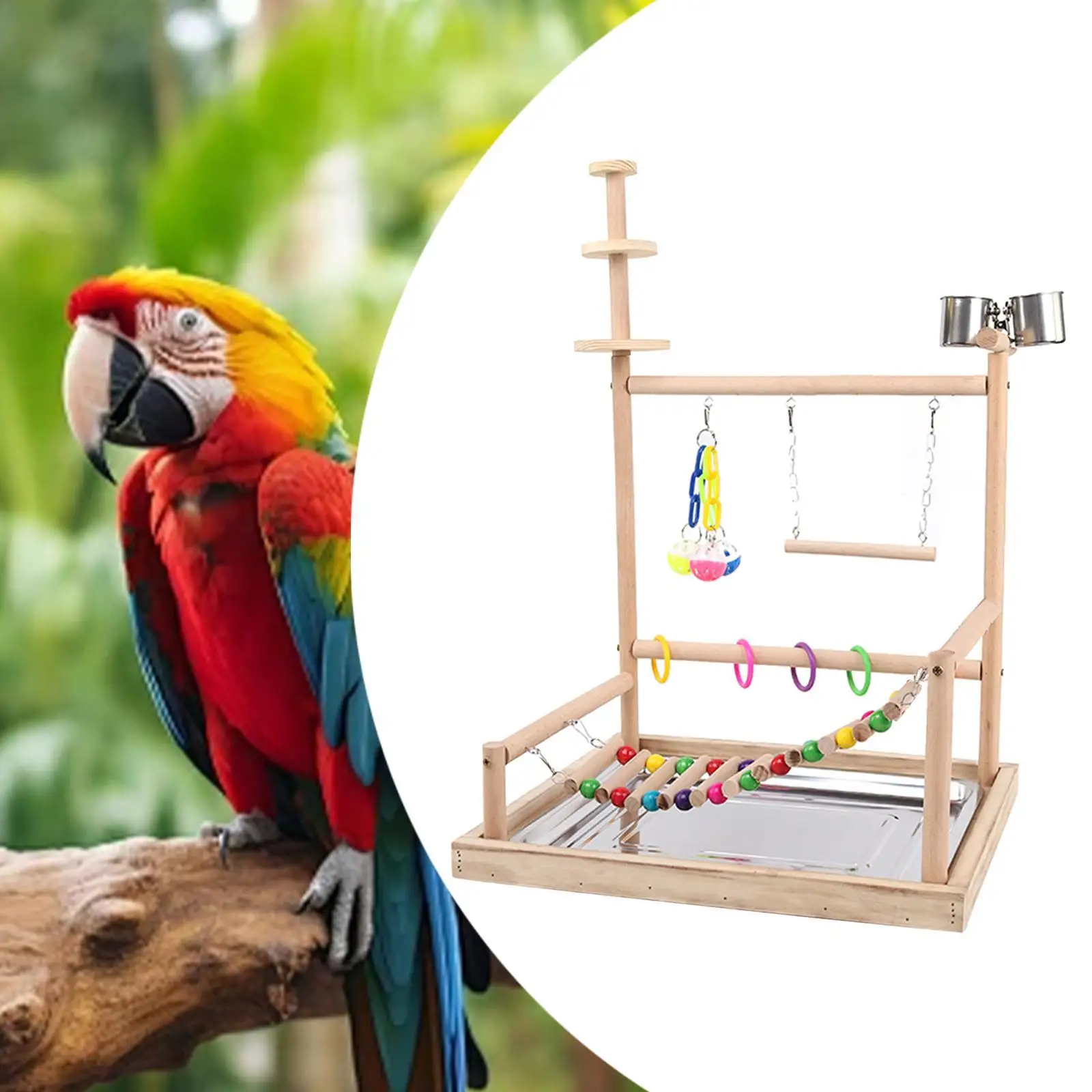 Parrot Playground Exercise Activity Center Hanging Swing Toys Parrot Playstand for Budgie Lovebird Parakeet Parrot Conures Finch