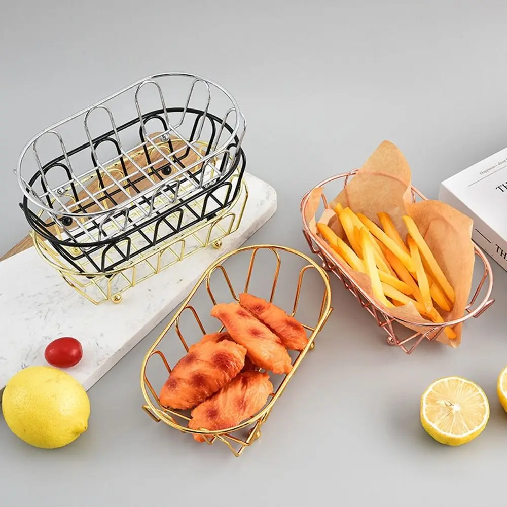 Creative Carbon Steel French Fries Basket Reusable Mini Fried Chicken Chip Storage Basket Rust-proof Snack Bucket for Kitchen