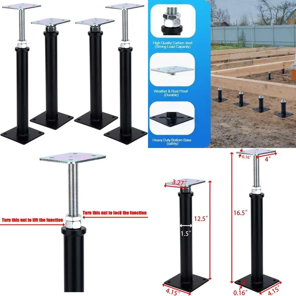 

Adjustable 4-Pack Floor Jack Post Supports, 12.5-16.5 Inch Range, for Leveling and Straightening