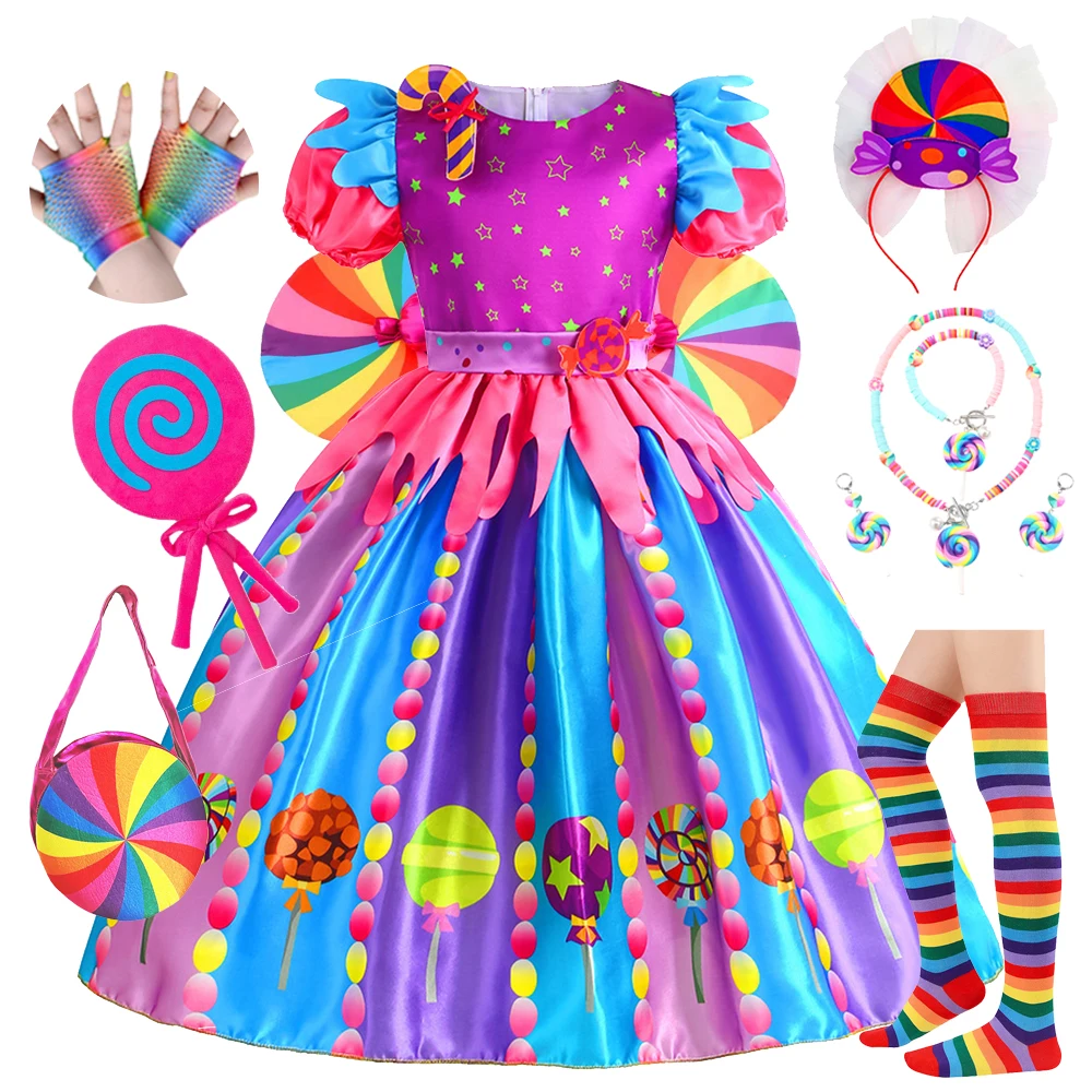 Sweet Lollipop Candy Dress for Purim Festival 2025 Cosplay Costume Carnival Party Print Princess Design Sugar-themed Outfit