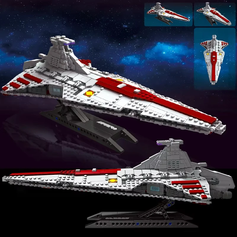 مجموعة بناء Galactic Empire Star Destroyer Venator مع حامل، طوب نموذج المركبة الفضائية DIY لمحبي البالغين، فكرة هدية المجمع