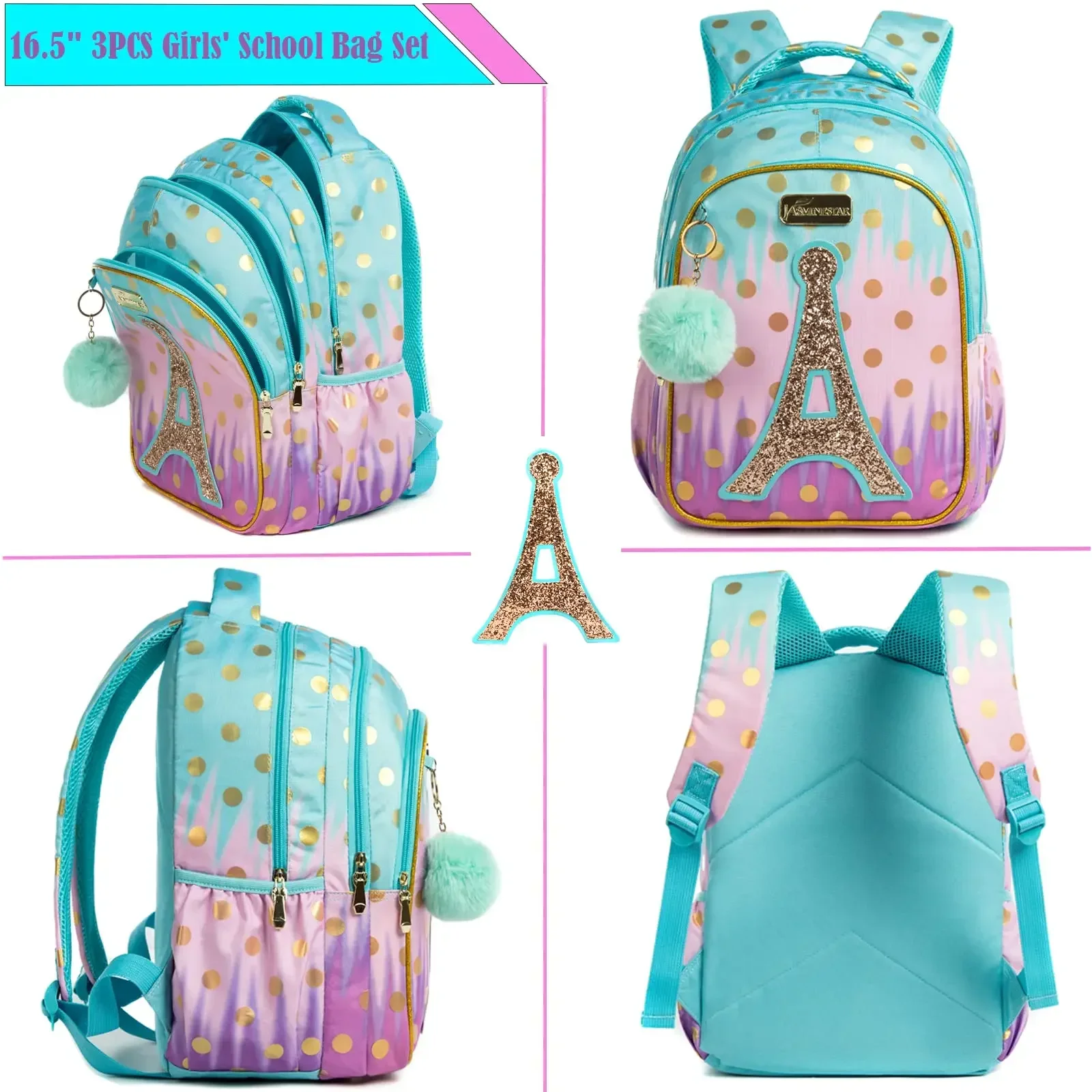 Mochilas escolares para niños, conjunto de mochilas escolares de primaria para niñas adolescentes, bolsas escolares con torre de lentejuelas, bolsas de libros impermeables