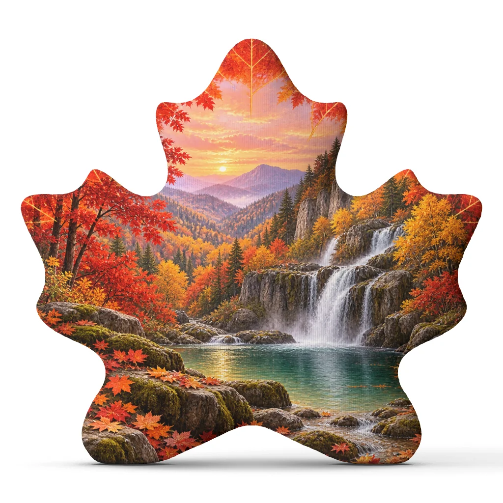 Autumn Maple Leaf Waterfall Mountain Landscape Shaped Throw Pillow Fall Foliage Stuffed Cushion Sofa Home Decor Nature Gift