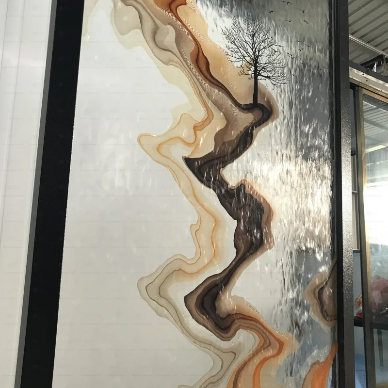 Custom.Factory Supply 2.16*1.03M الزجاج المقسى و 201 الفولاذ المقاوم للصدأ نوافير الشلال الداخلية والخارجية حلية حديقة رخيصة