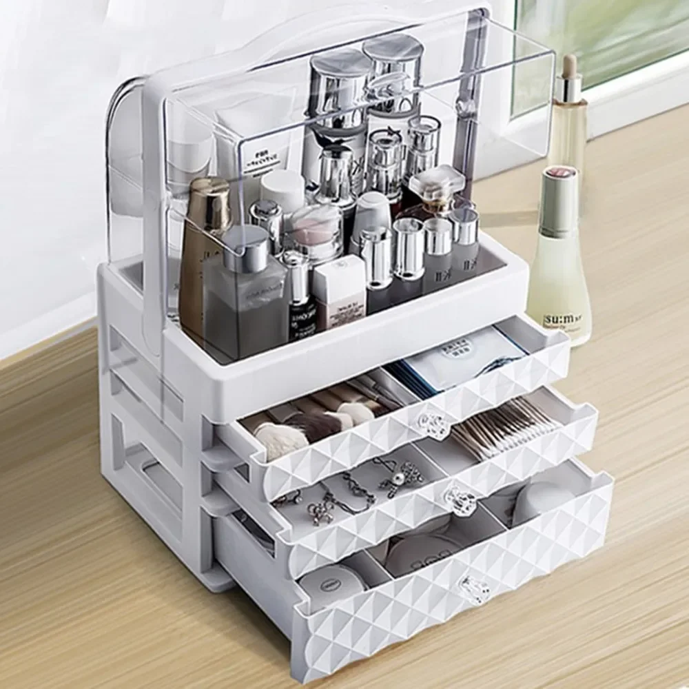 Dustproof Waterproof Cosmetic Storage Box Home Makeup Bag Portable Desktop Make Up Suitcase Multi Drawer Separate Travel Handbag