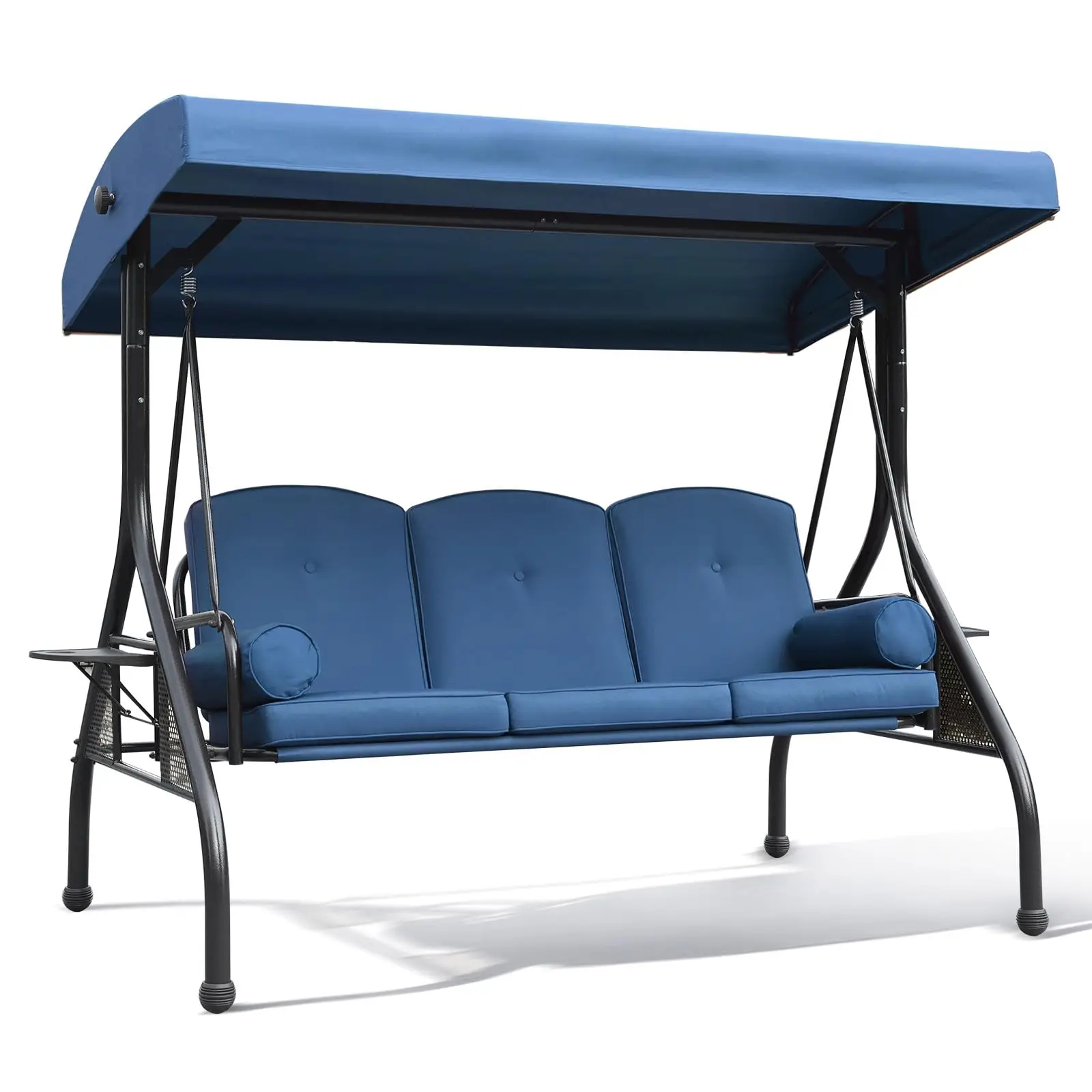 3-Seat Patio Porch Swing with Adjustable Canopy & Side Trays