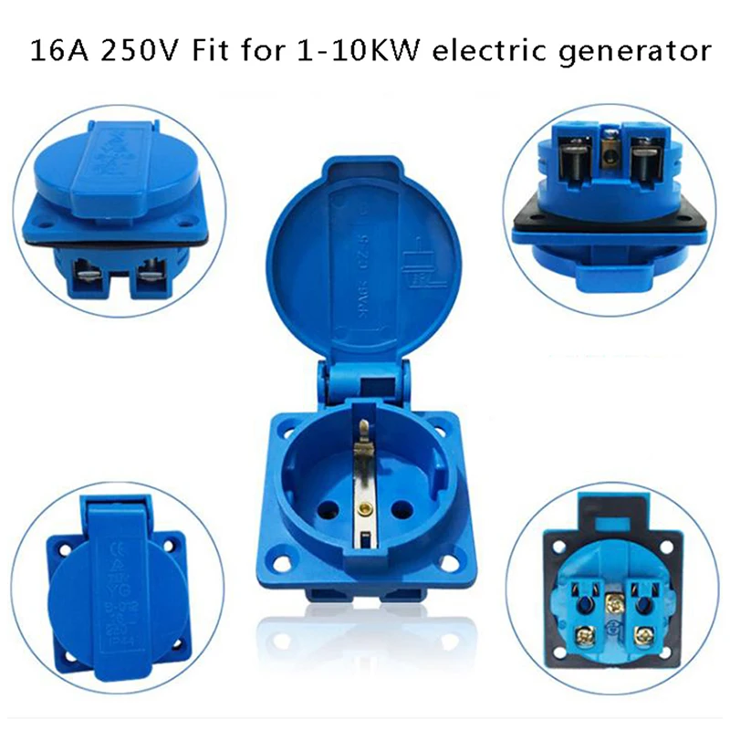 Industrial Waterproof Socket EU Socket Copper Contact Body 220V 16A Gasoline Generator Two-hole Plug All Copper EU Plug Socket