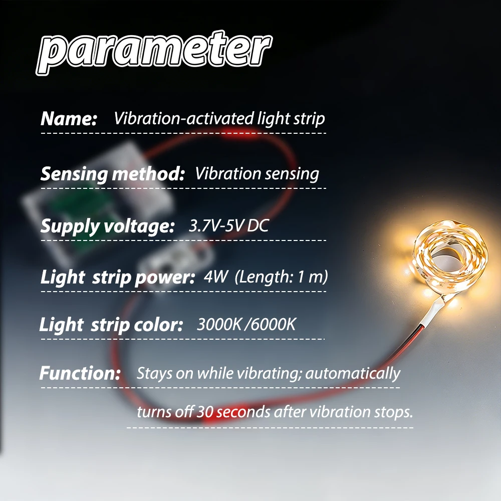 Vibration Activated 5V LED Spotlight,with Battery Box,for DIY Display Showcase Vibration-activated light with delayed off