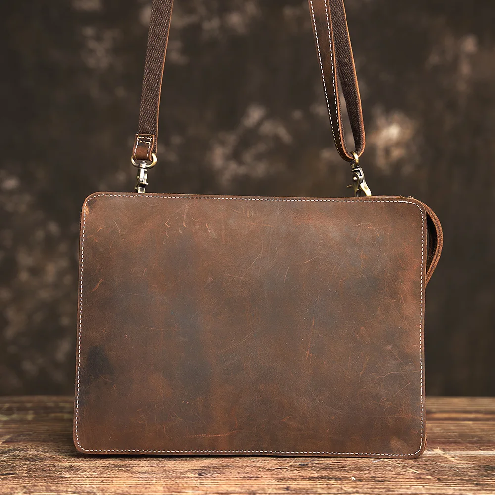 Nupugoo schlanke Umhängetasche Herren Echt leder Retro Umhängetasche täglich Pendler Rindsleder Umhängetasche Clutch Tasche Büro tasche – Detail 4