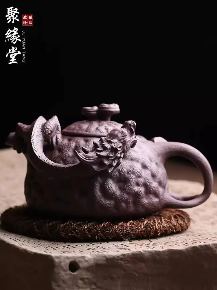 Yixing Original Mineral Purple Clay Longgongchun Stone Scoop Teapot, Purely Handmade By Famous Artist Liu Fengjun, Brewing Pot,