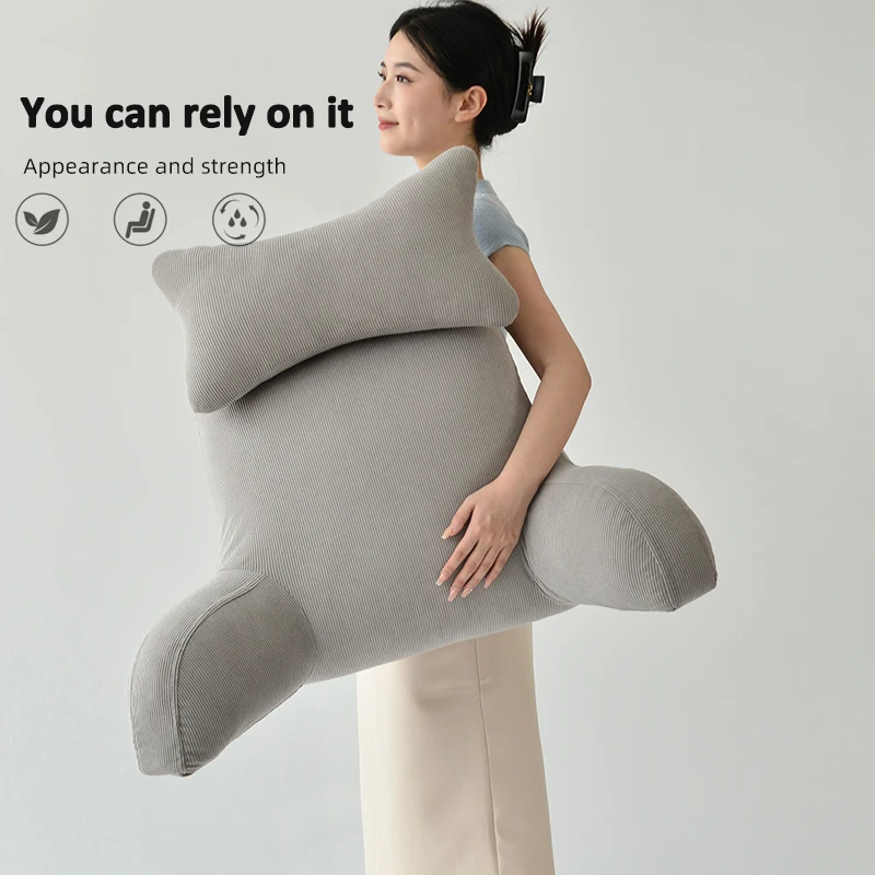 

Husband Pillow Dark Grey Backrest with Arms Adult Reading Pillow Ultra-Comfy Removable Microplush Cover & Detachable Neck Roll