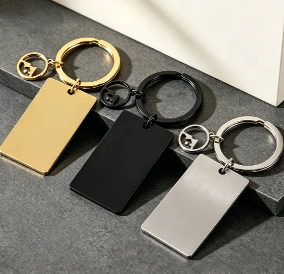 Custom LOGO Stainless Steel Rectangle Round Keychain Pendant Laser Name Car Bag Keyring Personalized Key Chains Ring Gift