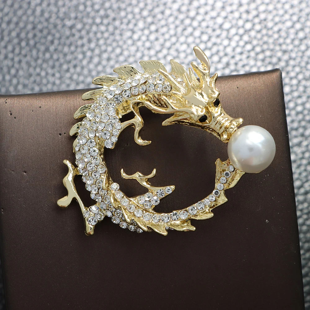 CINDY XIANG Rhinestone Chinese Dragon Brooch Unisex Pin Party Wedding Accessories Zodiac Jewelry