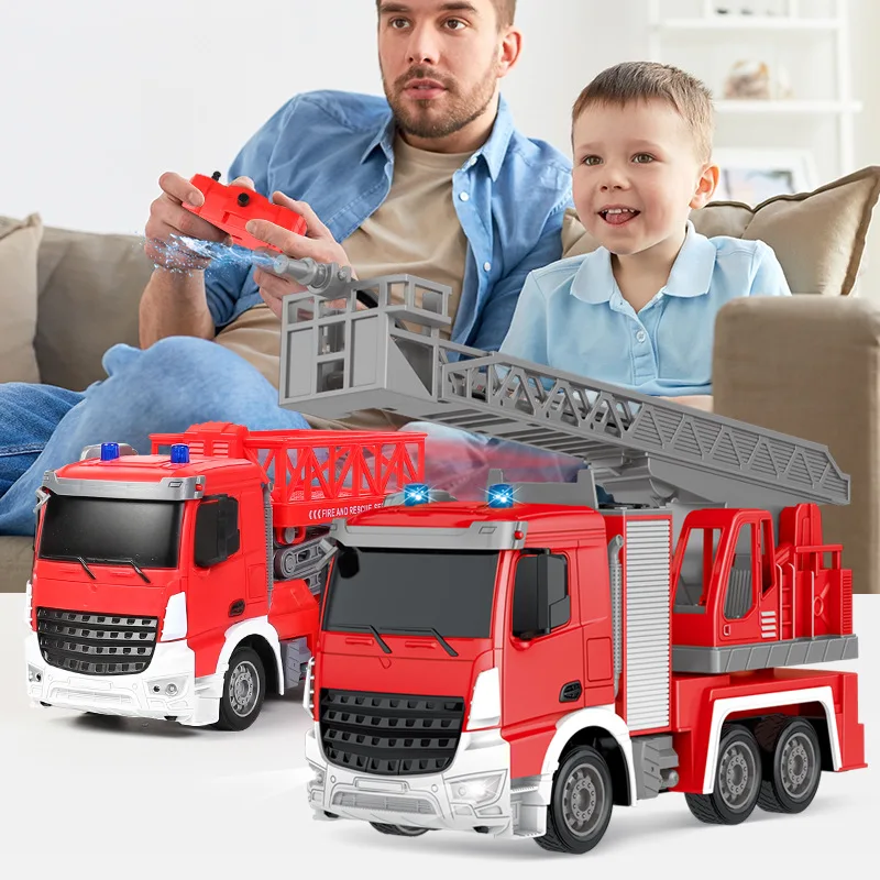 2.4G Remote Control Fire Truck Car Model Spray Water Ladder Simulation Rescue Engineering Vehicle Children Toy Boy Gift