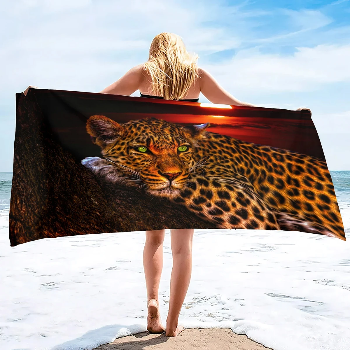 

Cool Cheetah Beach Towel Wild Animal Print Bath Towel for Spa Travel Yoga Sport Camp Hiking Microfiber Quick Dry Swimming Cover