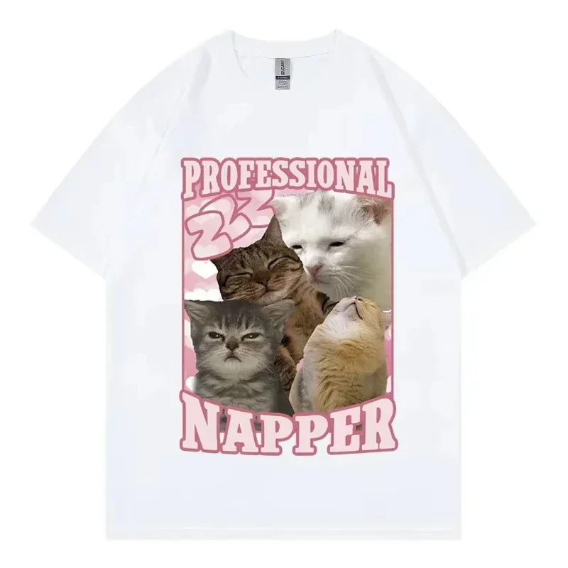 Professional Napper Funny Cat Meme T-shirt Kawaii Fashion Short Sleeve Short Sleeve Classic Playful Design Harajuku Y2K Clothing