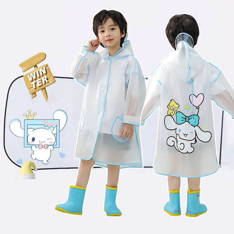 Sanrio Children Primary School Students Full Body Hooded Cartoon Poncho Kindergarten Transparent Cute Waterproof Raincoat