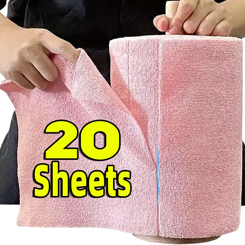 

20pcs/Rolls Reusable Cleaning Wipe Household Kitchen Cloth Microfiber Towel Rolls Dish Rags Wash Paper Towel Replacement