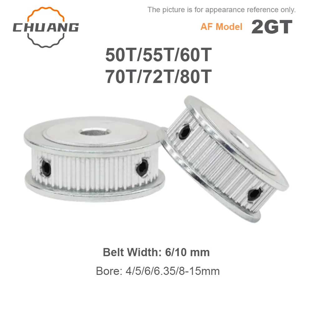 

2GT Timing pulley AF Type 50T/55T/60T/70T/72T/80Teeth 3D Printer Part Synchronous Wheels Bore 3-12.7mm Belt Pulley Width 6/10mm
