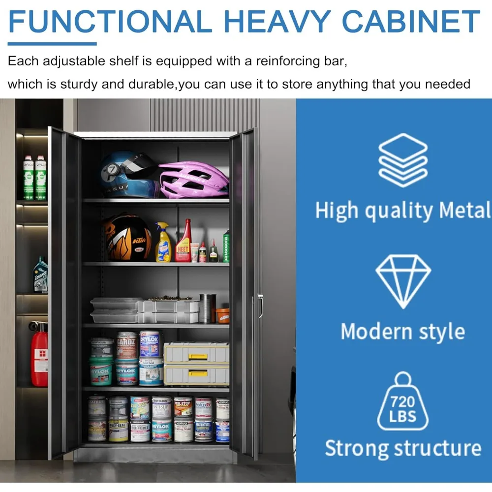 ตู้เก็บเครื่องมือในโรงรถ 71 ซม. สูง 36 ซม. กว้าง 18 ซม. ลึก พร้อมบานประตูและชั้นวาง ตู้เก็บเอกสารเหล็กแบบมีกุญแจสำหรับจัดระเบียบบ้าน