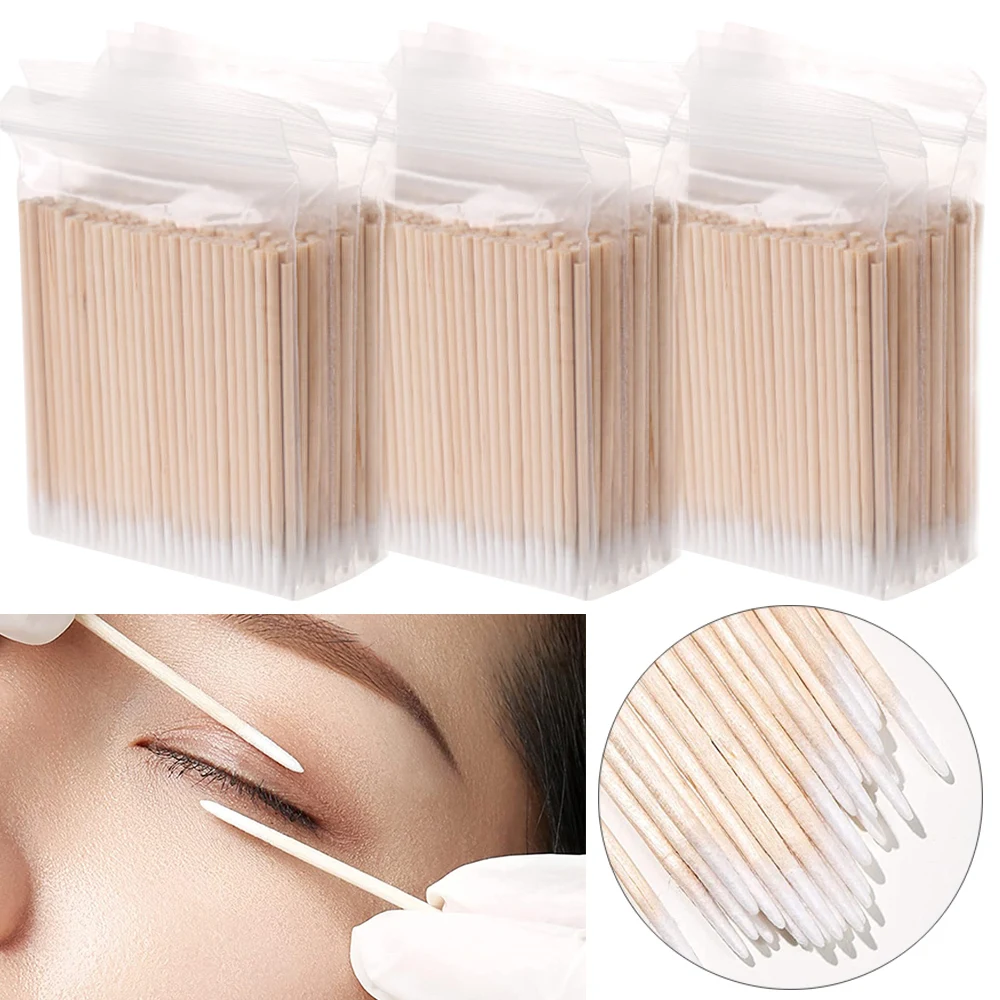 500/1000pcs Wood Cotton Swab Eyelash Sticks Microbrush Cleaning Swabs Nails Ear Toothpicks Eye Lash Glue Removing Cosmetic Tools