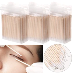 500/1000 stücke Holz Baumwolle Tupfer Wimpern Sticks Microbrush Reinigung Tupfer Nägel Ohr Zahnstocher Wimpern Kleber Entfernen Kosmetische werkzeuge