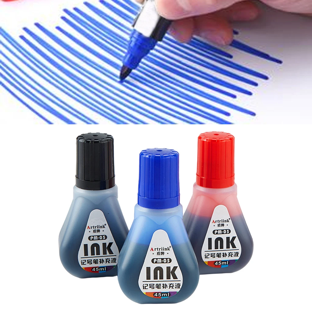 Tinta de Recarga para Marcador Permanente, Impermeável, Líquido Reabastecedor, Secagem Rápida, Substituição, 3 Cores, 45ml, 3 Unidades