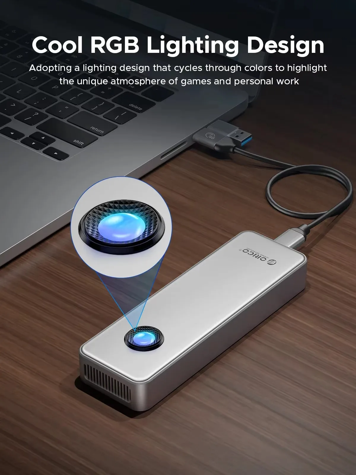 Корпус ORICO RGB 40V20Gbps NVME 8 ТБ с охлаждающим вентилятором USB 3.2 Gen 2 x 2 PCIE NVME Adapter Tool Free RGB для PCIe M Key