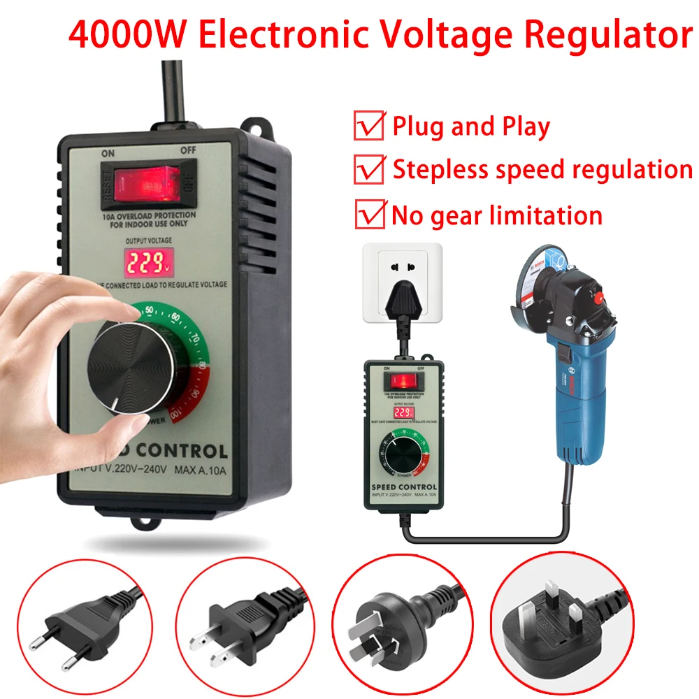 

110V 220V 4000W Motor Speed Controller Switch Electric Router Angle Grinder Governor Voltage Regulator Switch Tool LED Display