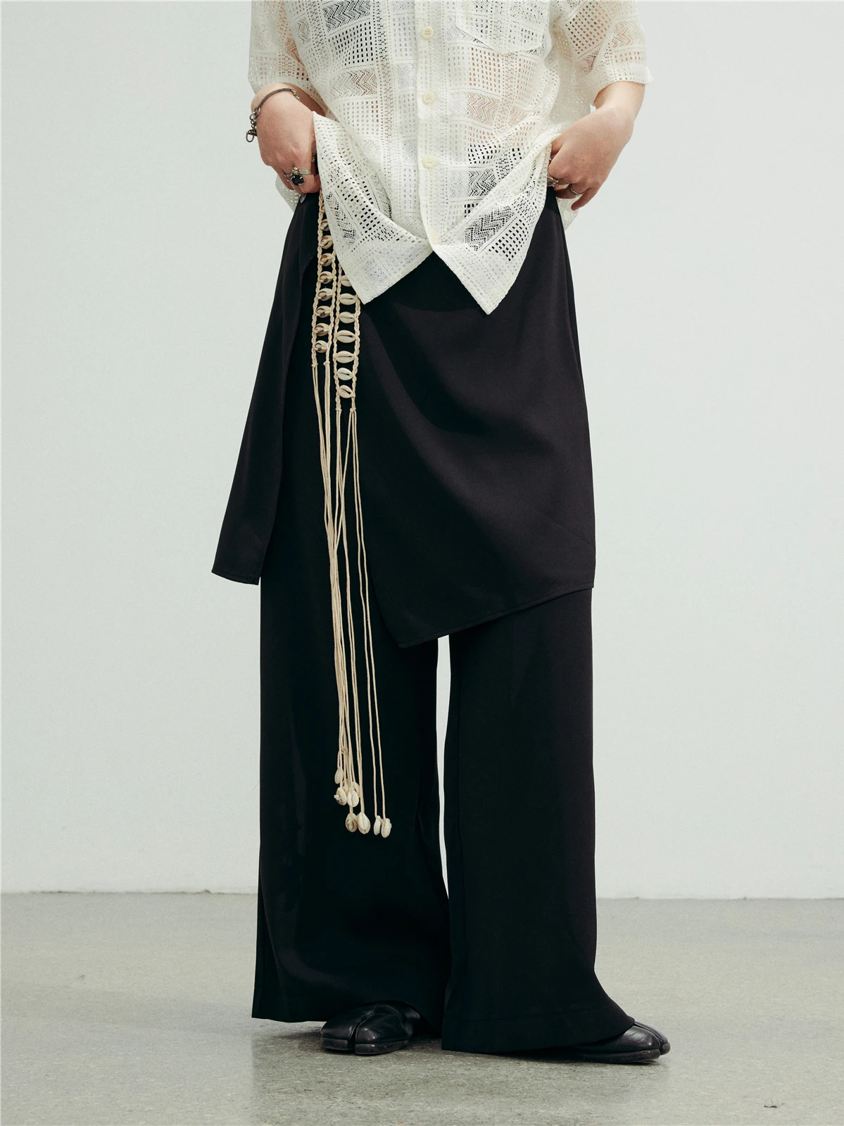 

Sunyvonne Detachable Apron Wide Leg Suit Pants Casual Loose Men's High Waist Straight Leg Polyester Fiber Neutral Couple's