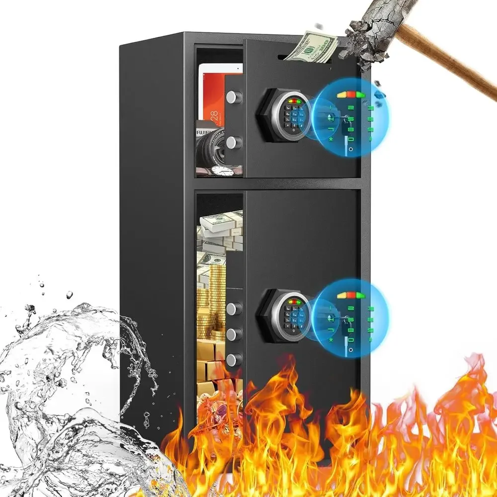 6.5 Cu ft Security Safe Box - Waterproof, Home Safe with Removable Shelves, LED Lights, Dual Alarm, Digital Code Lock, Cash & Fi
