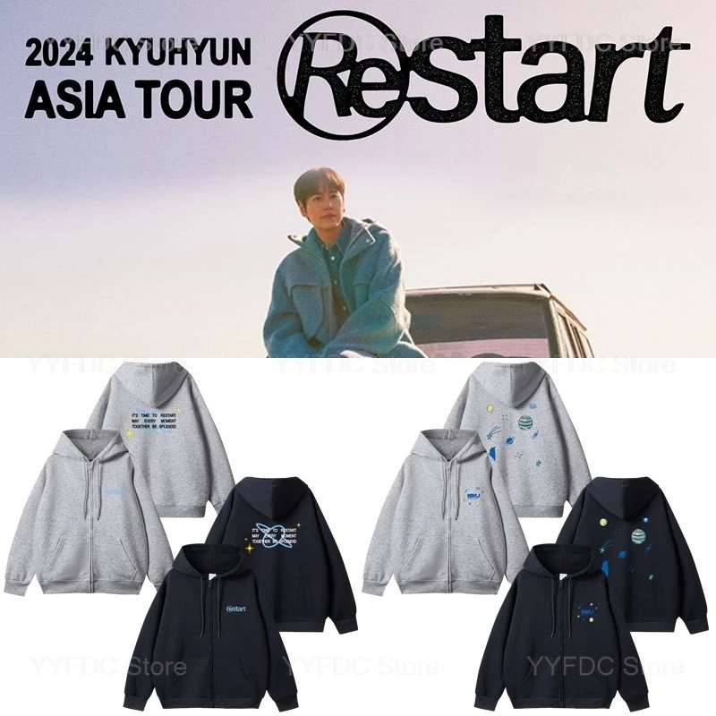 Super Junior Cho Kyu Hyun Restart Hoodies Kpop Fashion Space Planet Pattern Zipper Hoodie Women Men Korean Loose Sweatshirt Coat