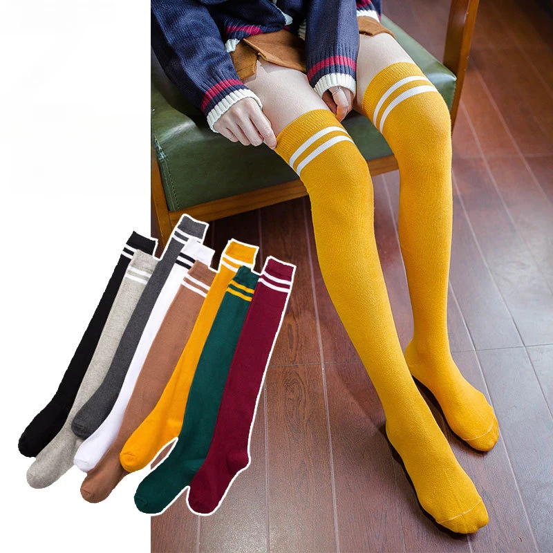 Japanese department college wind high tube football socks autumn and winter multi-colored cotton knee-length female stockings