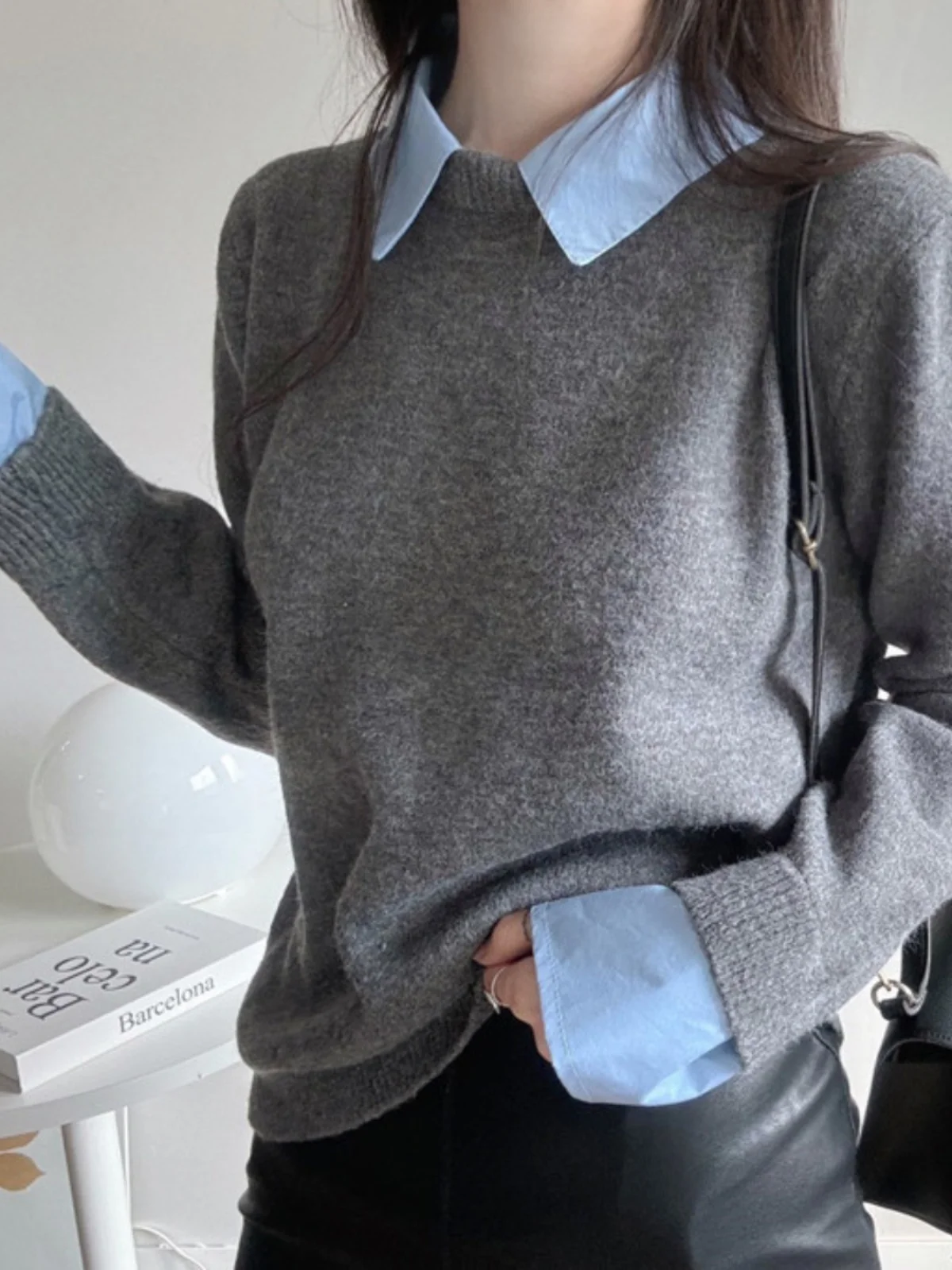 

Autumn New Sle Women's irt Collar Knitted Sweater ay Inner Wear Casual Design Comfortable Long Sve ort Length