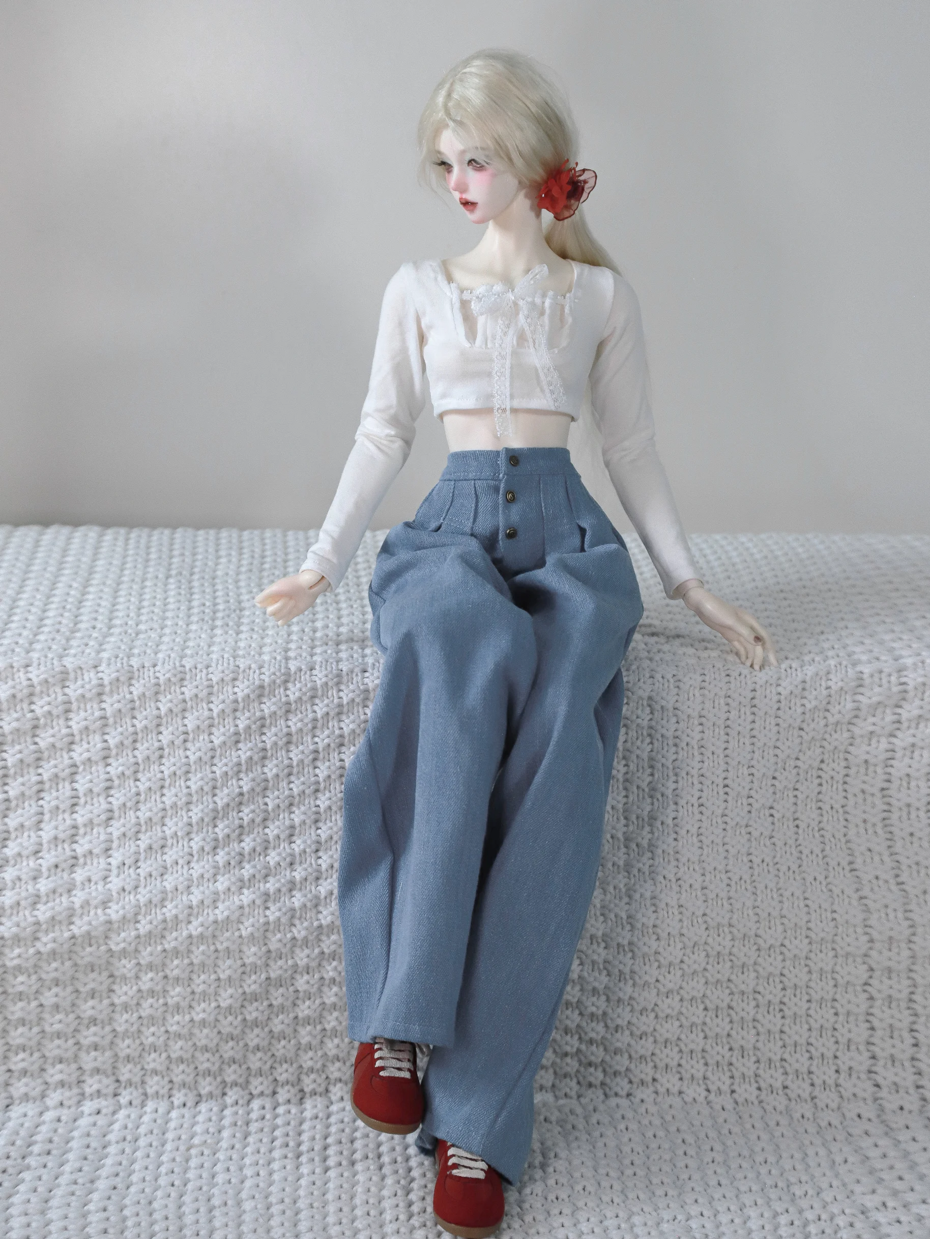 D09-P290 children handmade toy   1/4 MSD 1/3 BJD Doll clothes Long sleeved lace up top and wide leg jeans